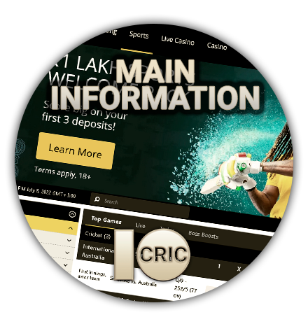 10Cric Casino homepage logo in the background
