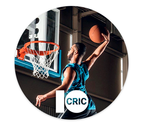The 10Cric logo and a man playing basketball