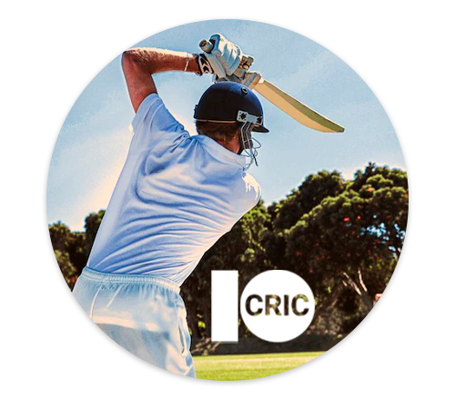 10Cric logo and a man playing cricket