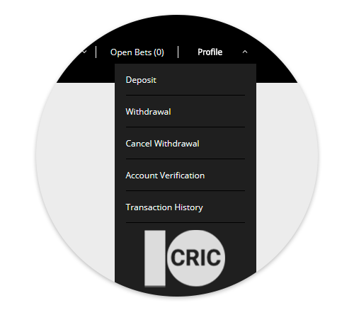 Menu for managing your 10Cric profile