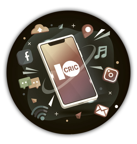 Phone with the 10Cric logo surrounded by social media icons